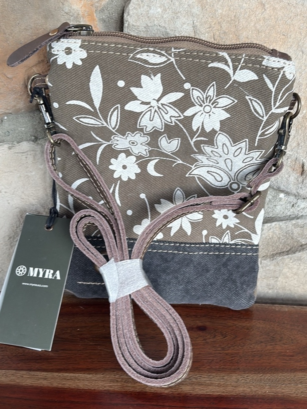 Myra Bag Brown and Cream Floral Crossbody